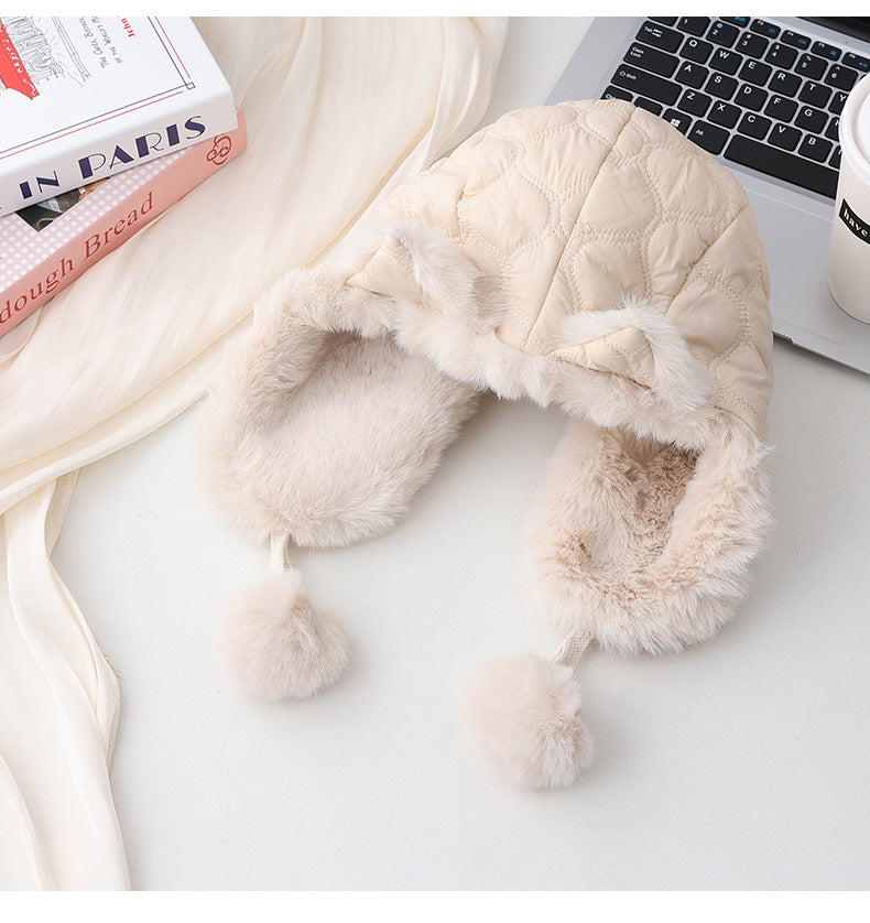 Warm Plush Hat Beige Cat Style 3-10y