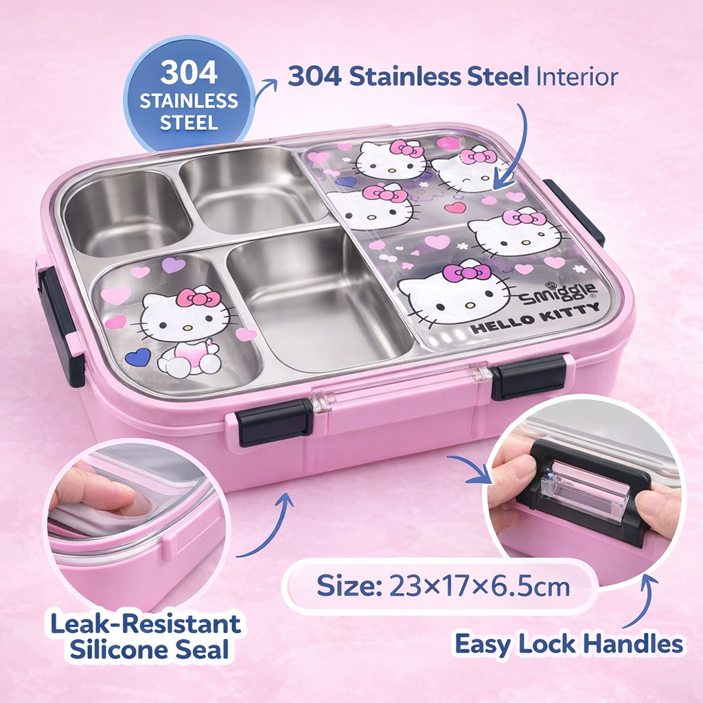 🧊Smiggle Hello Kitty Lunch Box | Stainless Steel | 23x17x6.5cm