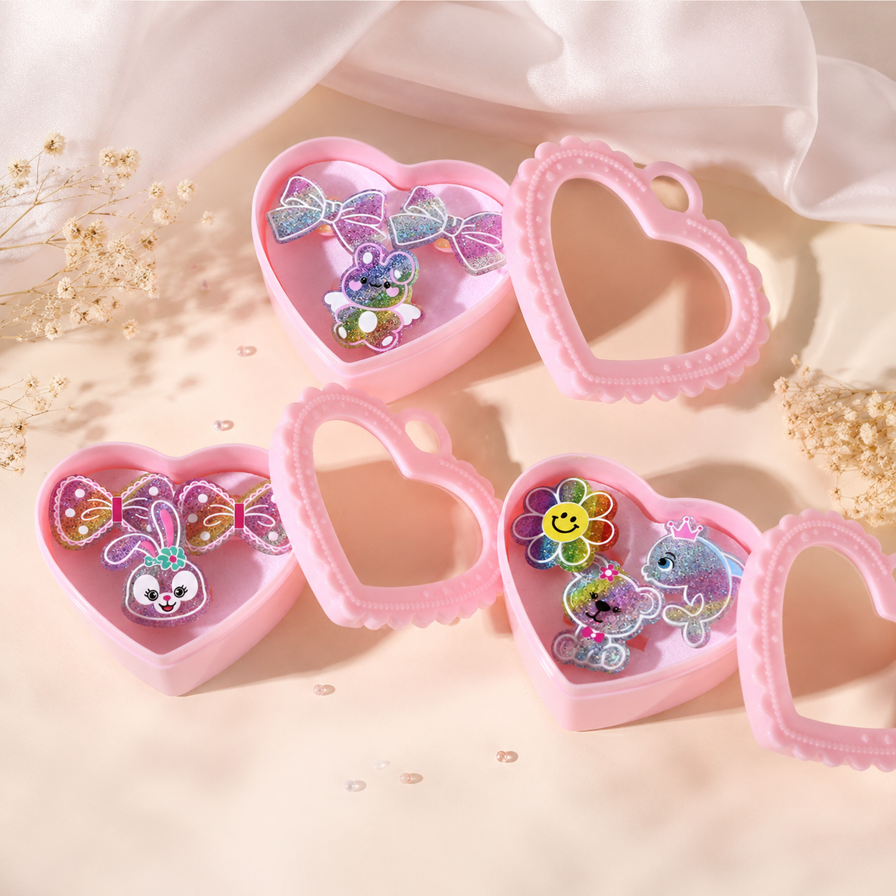 Girls Glitter Ring Set in Heart Gift Box 3 Designs | Ages 3+