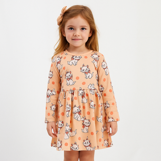 Cotton 100% Dress Long Sleeve With Cute Cats