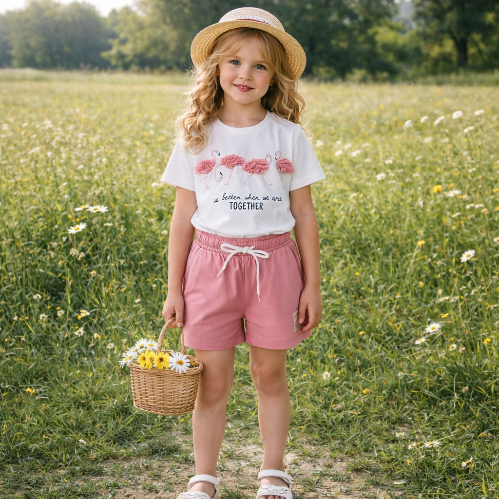 Girls Cotton Flamingo – Soft Summer Outfit Size (3-10y)