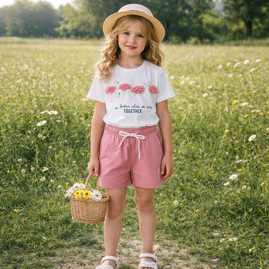 Girls Cotton Flamingo – Soft Summer Outfit Size (3-10y)