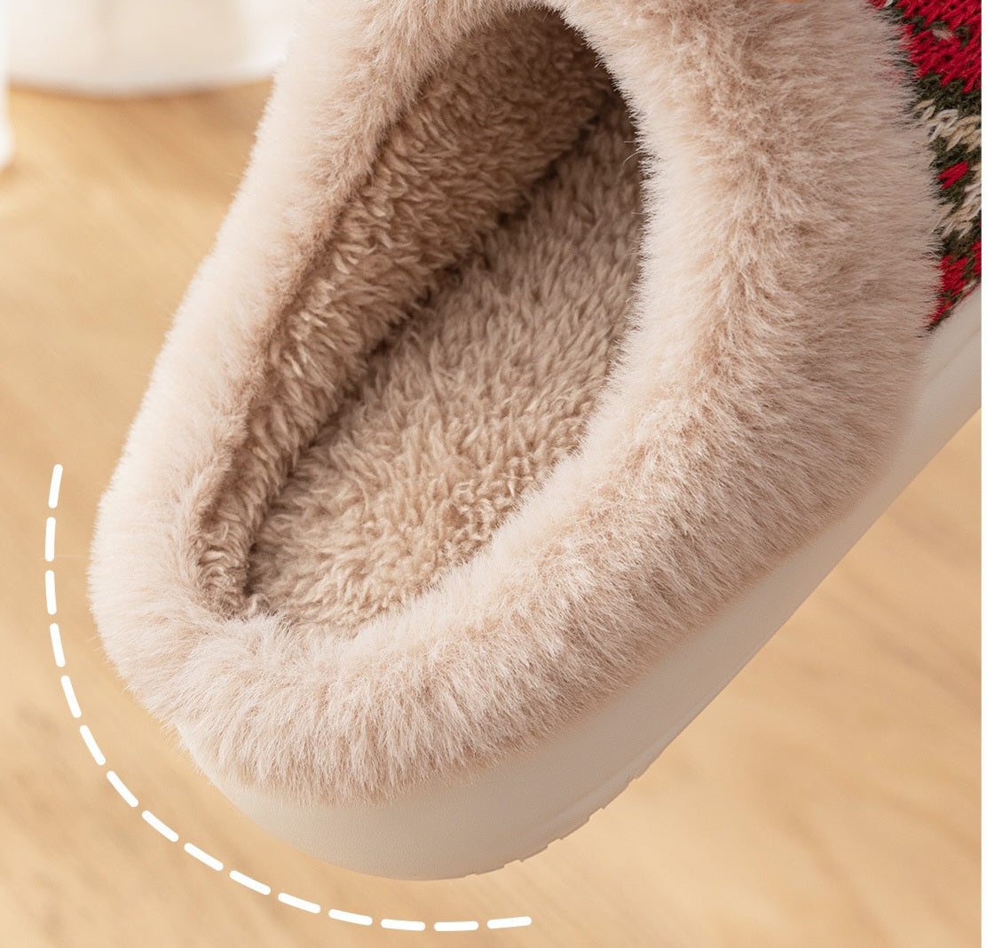 Christmas Reindeer Plush Slippers – Red & Green | 36–43