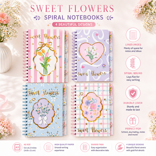 Sweet Flowers Spiral Tab Notebook | A5