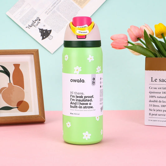 Owala Bottle Stainless Steel Free Sip Leak-proof Green With Flowers 710-950ml
