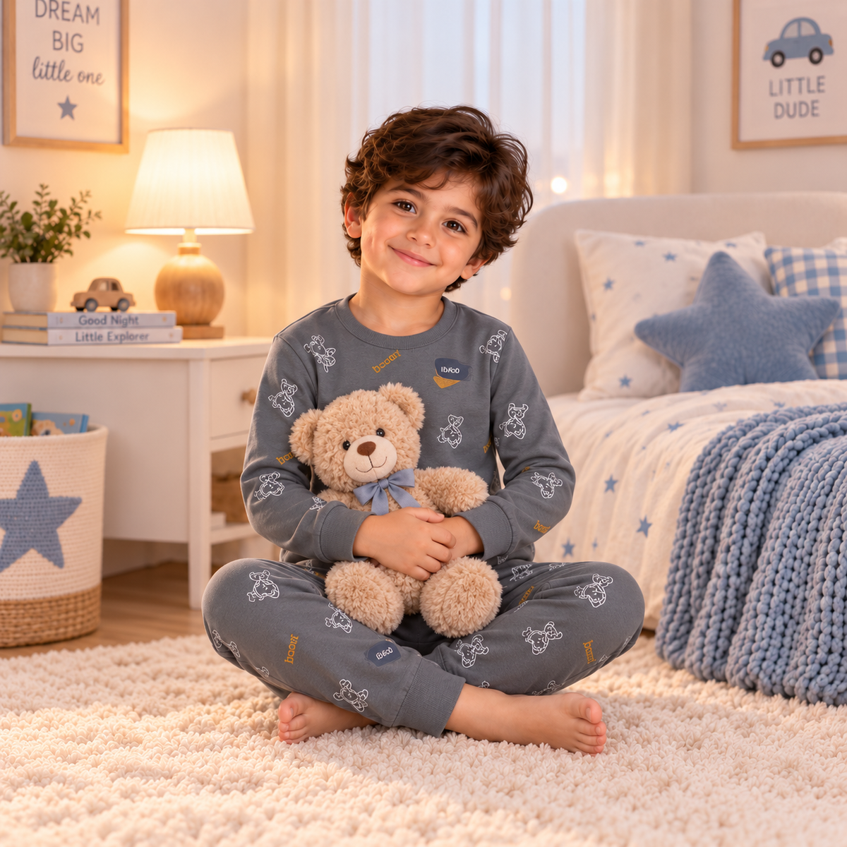 Boys’ 100% Cotton Teddy Bear Pajama Set | 8–14Y