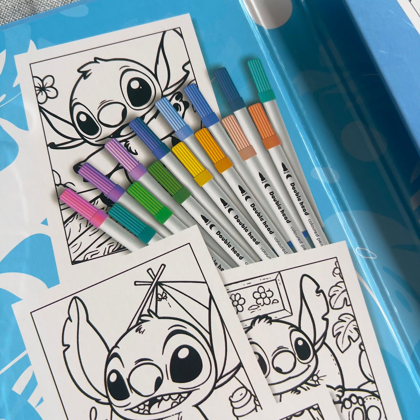 Large Stitch & Angel Coloring Book Set with 15 Double-Ended Markers – 32 Pages