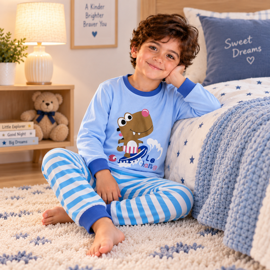 Boys’ 100% Cotton Surf Dino Pajama Set | 0–8Y
