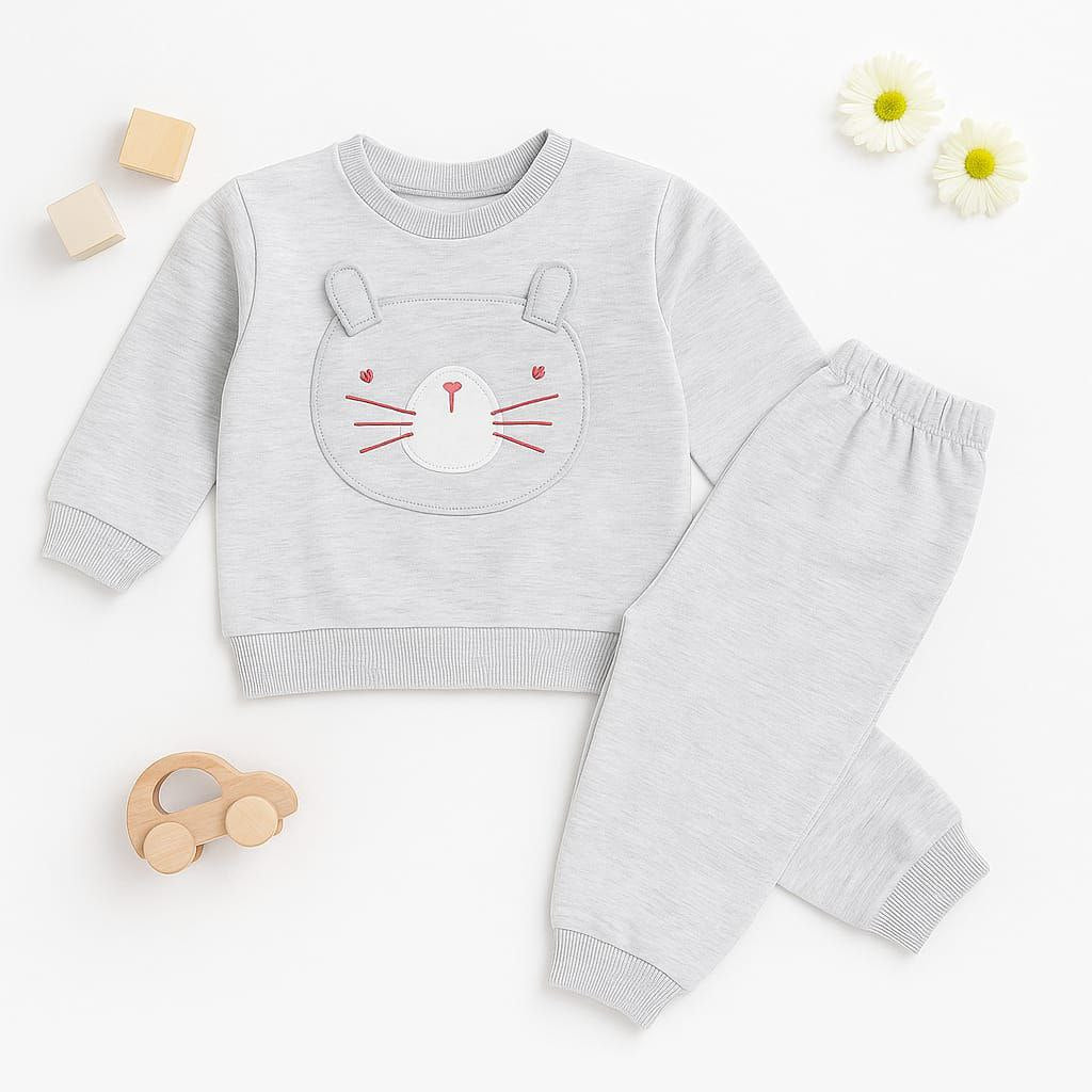 Grey Set For Girls Cat Pocket Design Size 1-4y