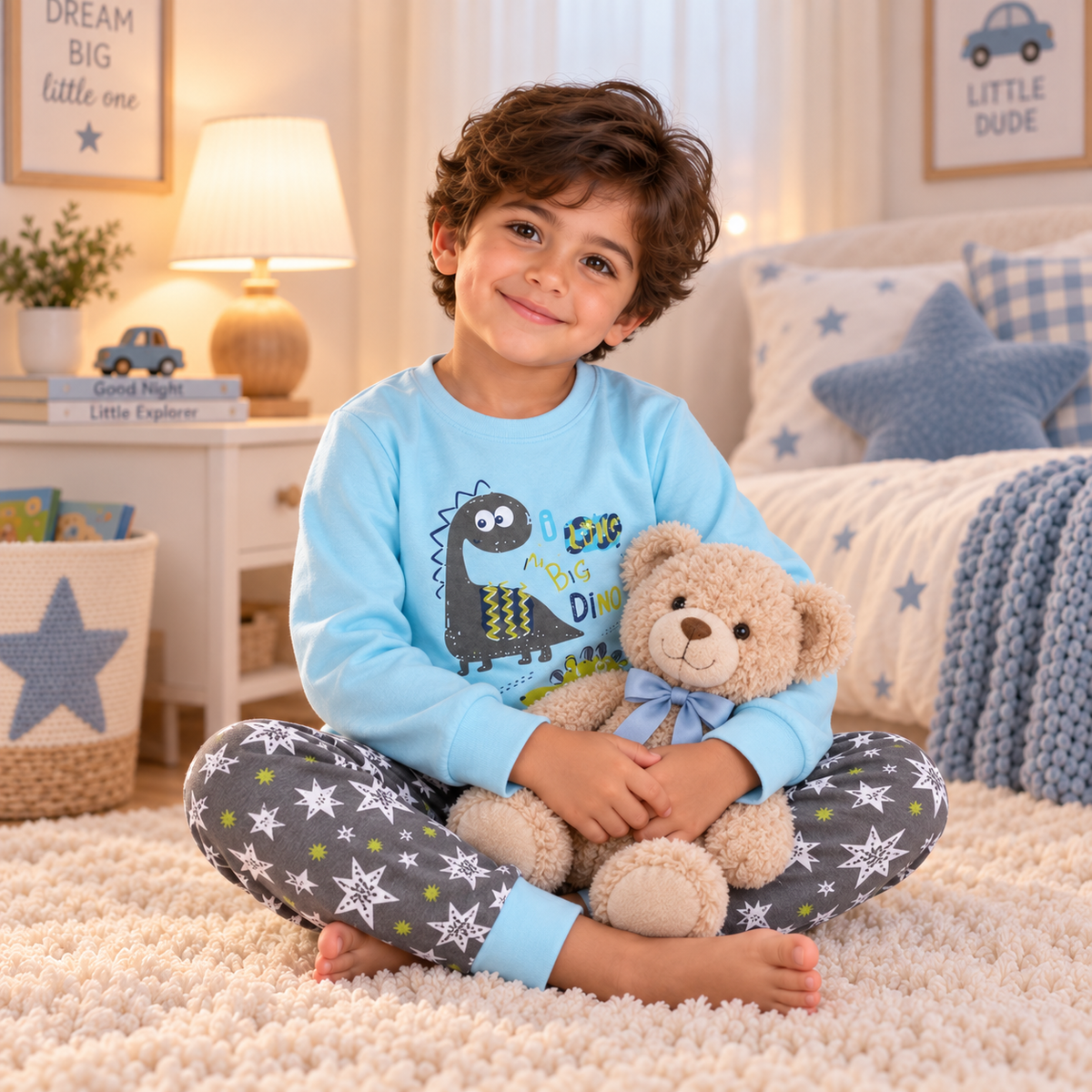 Boys’ 100% Cotton Dinosaur Pajama Set | 0–6Y