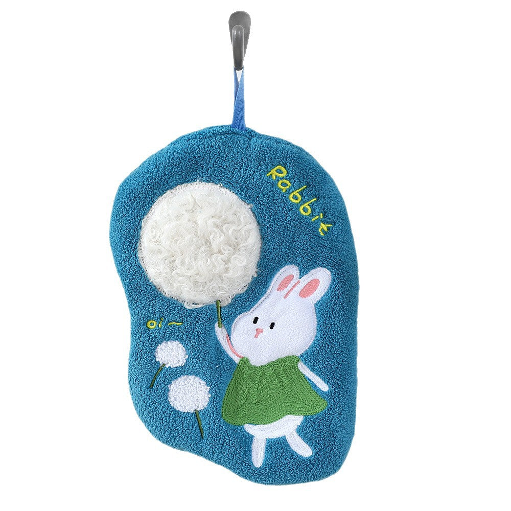 Cute Cartoon Coral Fleece Hanging Hand Towel – 23 × 18 cm