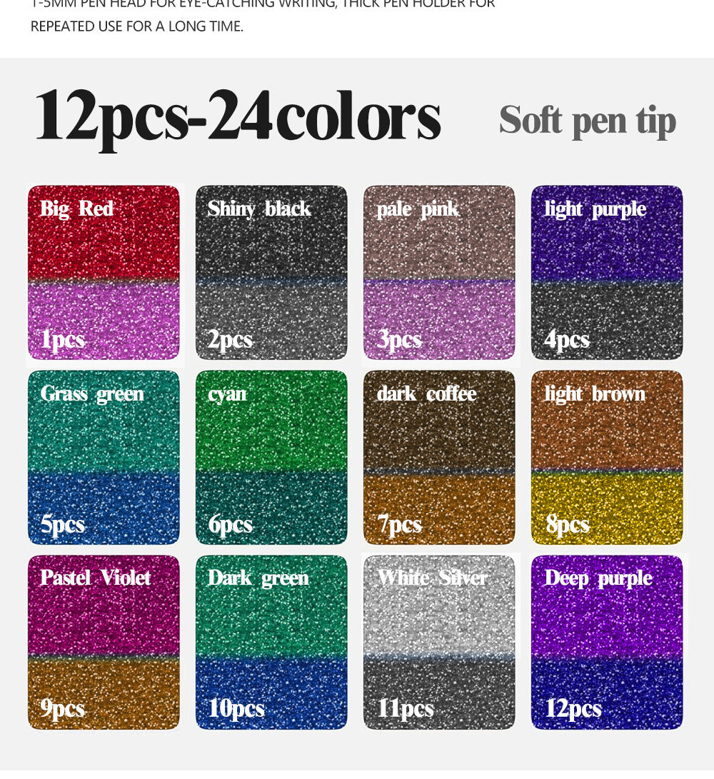 Glitter Brush Marker Set – 12pcs/24 Colors & 24pcs/48 Colors