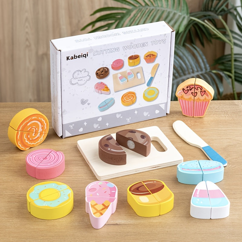 Wooden Cutting Play Food Set – Fruits, Vegetables & Desserts