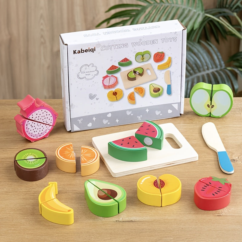 Wooden Cutting Play Food Set – Fruits, Vegetables & Desserts