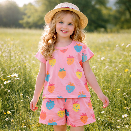 Girls Cotton  Outfit Summer - Strawberry (3–12Y)