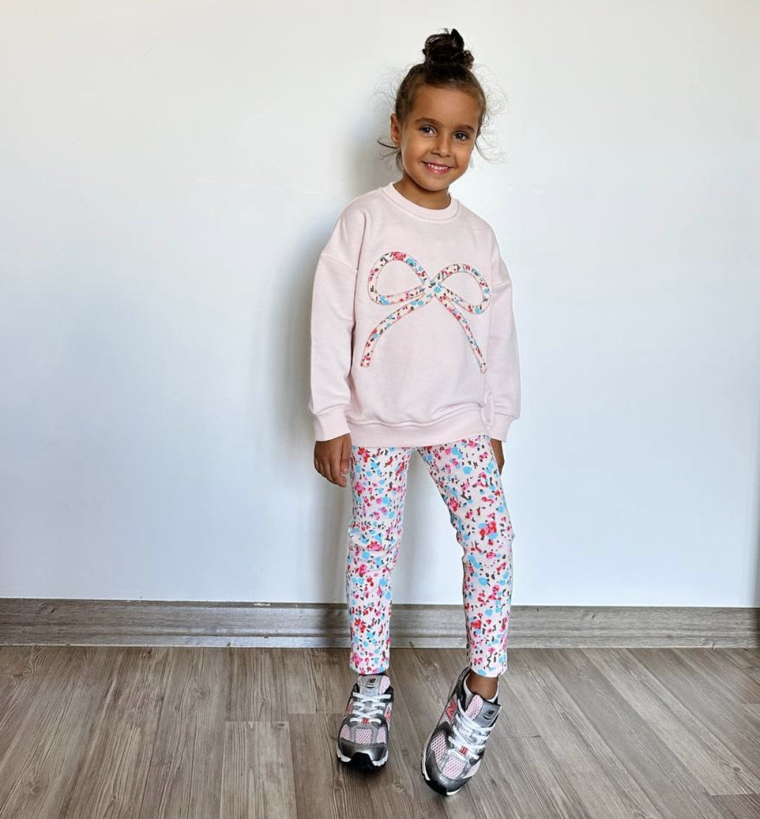 Pink Flowered Ribbon Outfit Cotton 2-7y