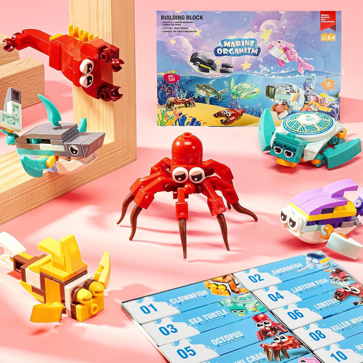 Creative Expert Mini Ocean Animal Model Building Block12 In 1 Shark Octopus Crab Bricks Educational Toys Birthday Gift for Kid