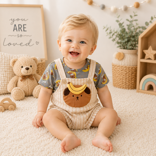 Banana Bear Baby Romper Set - Outfit 2 Pcs | Size 3-24 Months