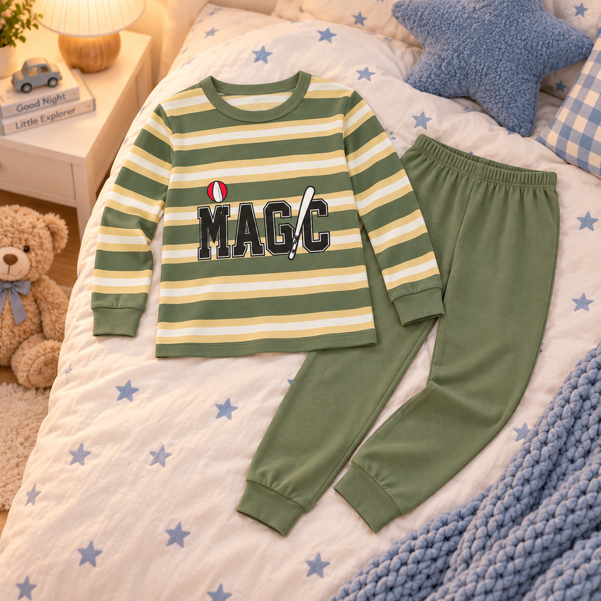 Boys’ 100% Cotton Striped Pajama Set | 8–14Y