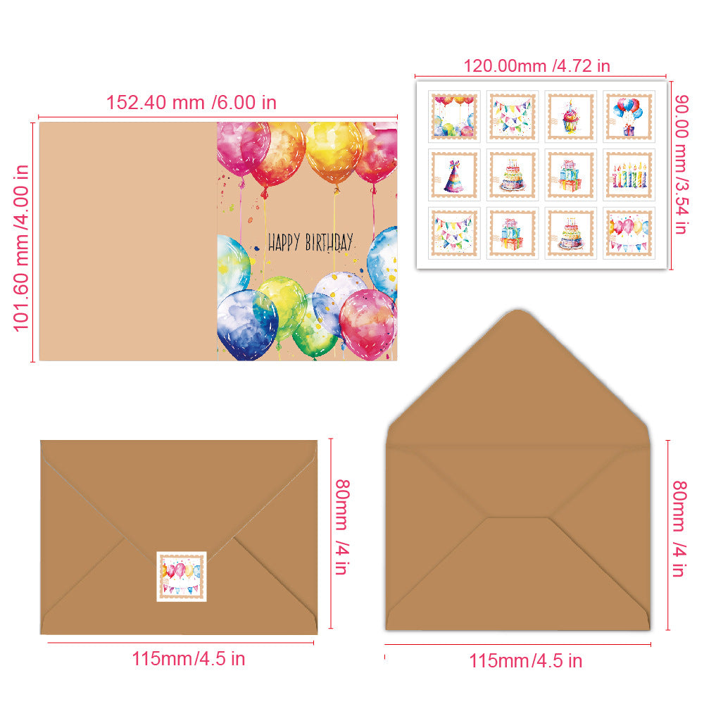 Happy Birthday Greeting Card Set – Watercolor Celebration Collection 8pcs