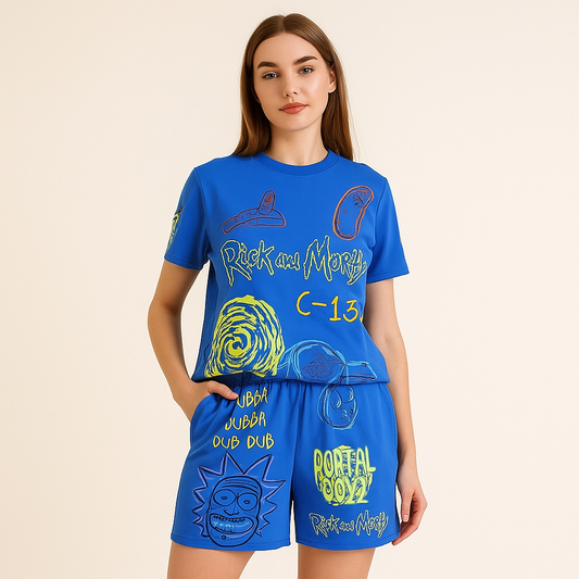 Rick and Morty Set 100%Cotton  Tshirt With Fleece Short Size S-L