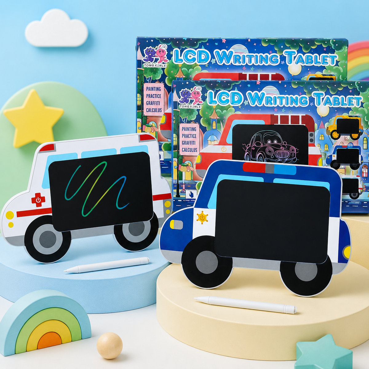 Kids Mini LCD Drawing Tablet – Police Car & Ambulance | 3+