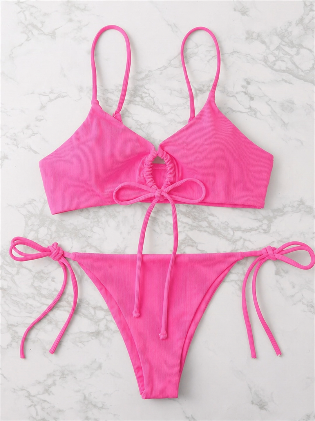 Women Ribbed Pink Swimsuit - 2pcs | Size S-L