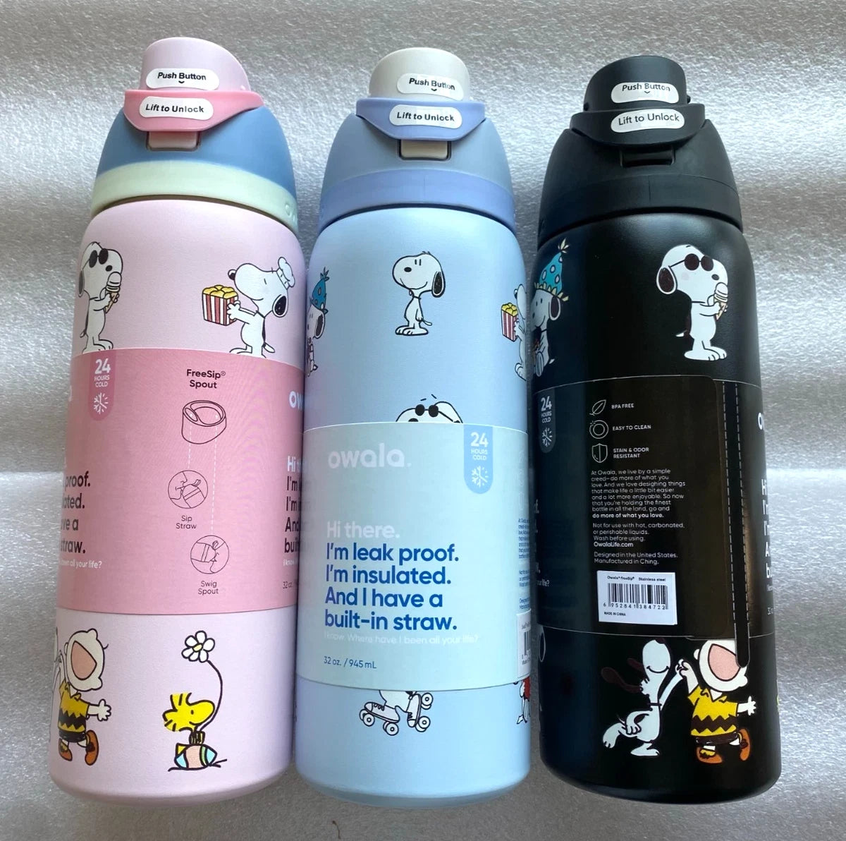 Owala Bottle Stainless Steel Free Sip Leak-proof Snoopy Design 480-710-950ml