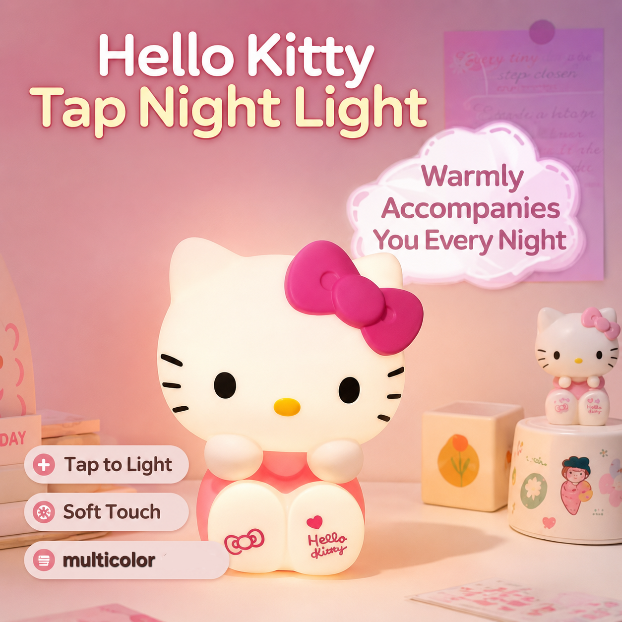 Helo Kitty Silicone Lamp - Patting Night Light | Usb Rechargeable | 3+