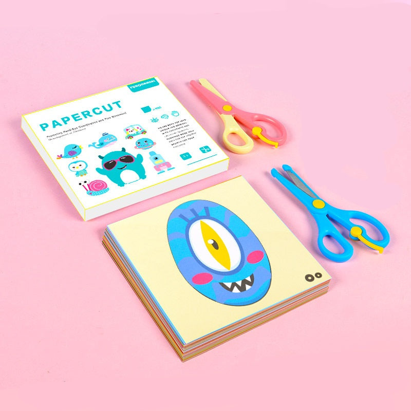 Kids Papercut Craft Kit – 100 Cutting Cards with Safe Scissors, Assorted Themes