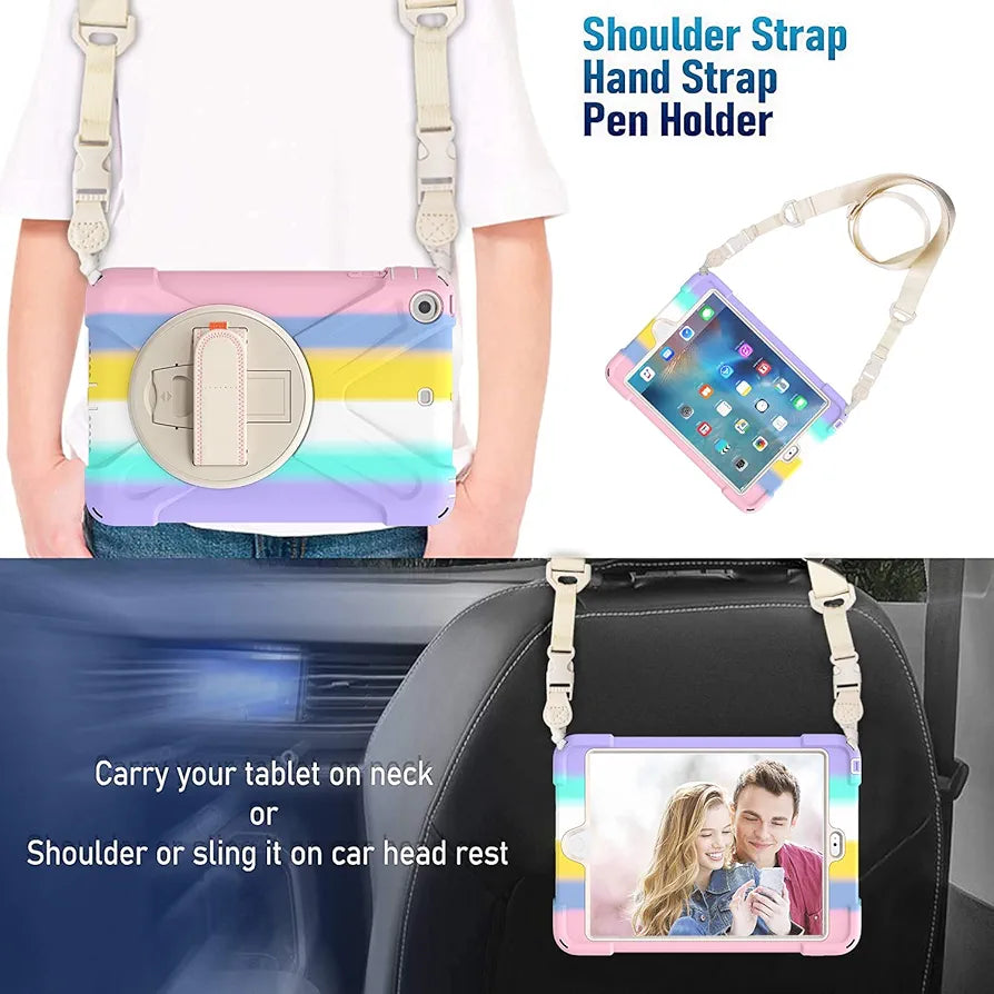 Rainbow Ipad Protective Case | Hand Strap& Shoulder Strap,with Kickstand | Samsung A11 8inch