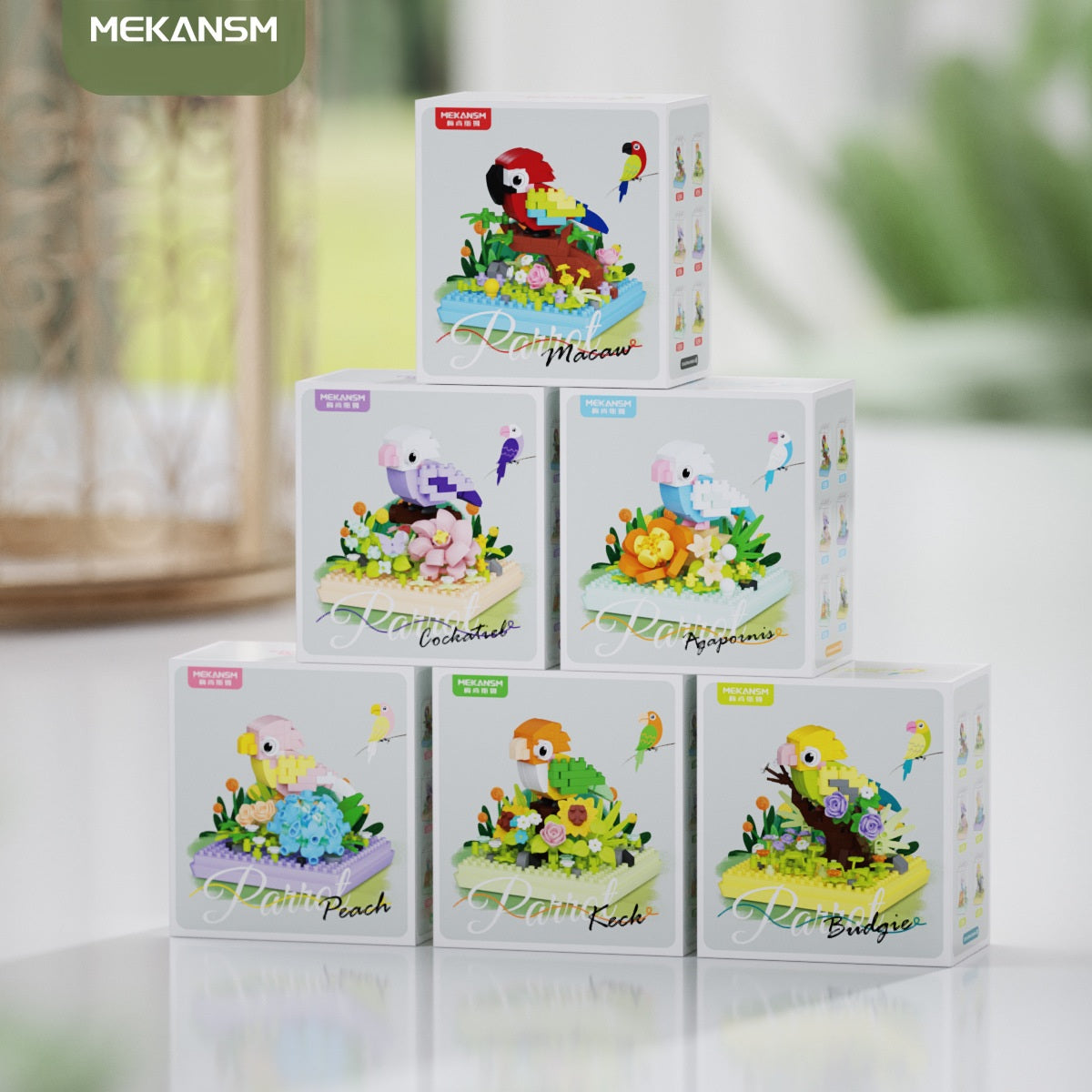Mini Parrot Building Block Flower Display Set with Clear Case