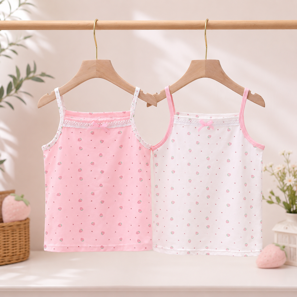 Girls Cotton Tank Tops (By Pc) – Strawberry | Size 3-4Y