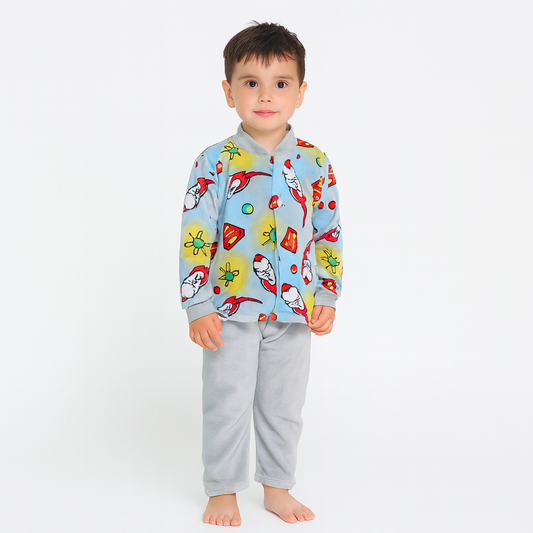 Pyjama Warm Light Grey For Boys Rocket Design Size 1-4y