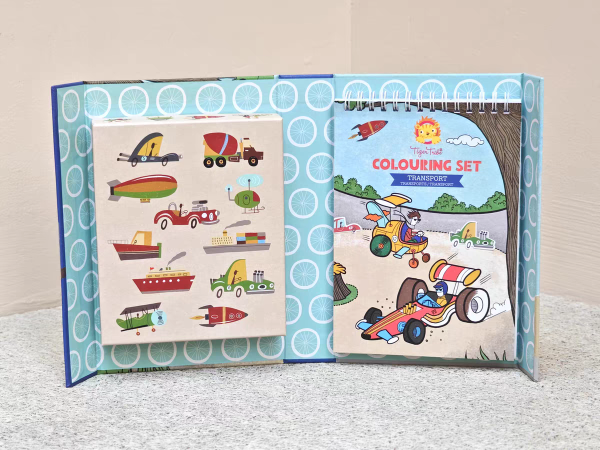 Colouring Set - Transport | Tiger Tribe | Hard Cover | 4+