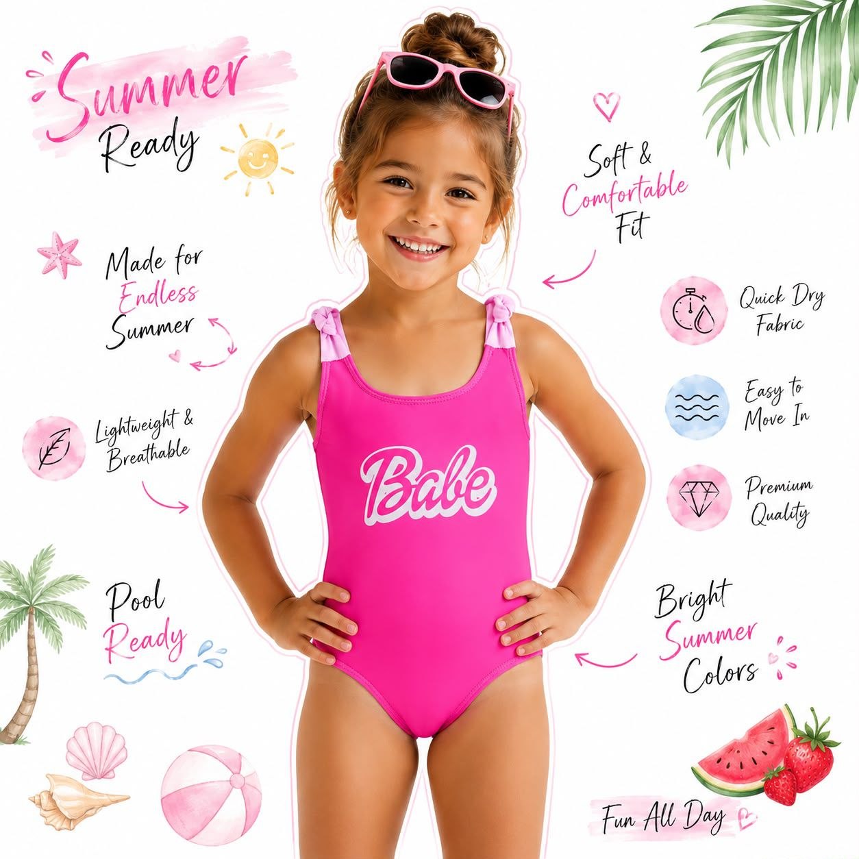 Girls Babe One-Piece Swimsuit | Size 1-6y