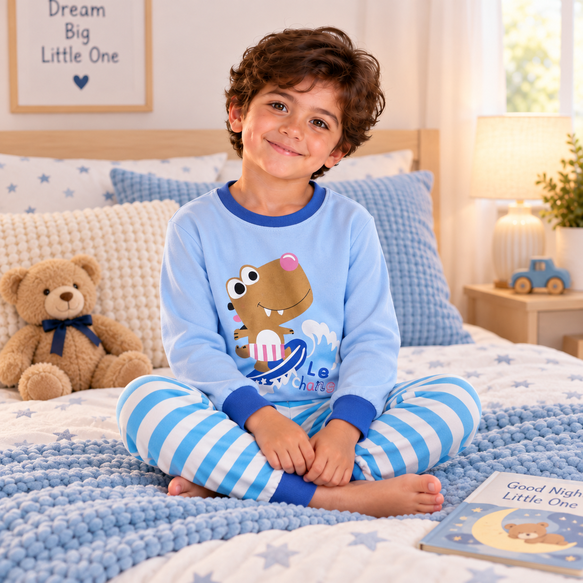 Boys’ 100% Cotton Surf Dino Pajama Set | 0–8Y