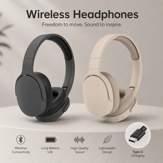 Wireless Over-Ear Headphones With Type-C Cable Charge