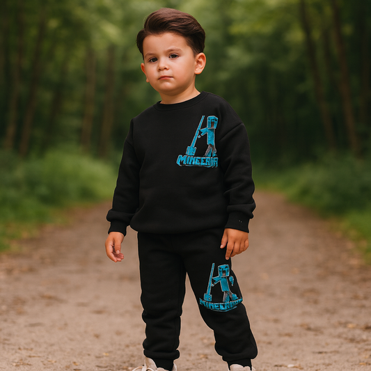 Blue Minecraft Outfit Cotton Qith Fleece 3-10y