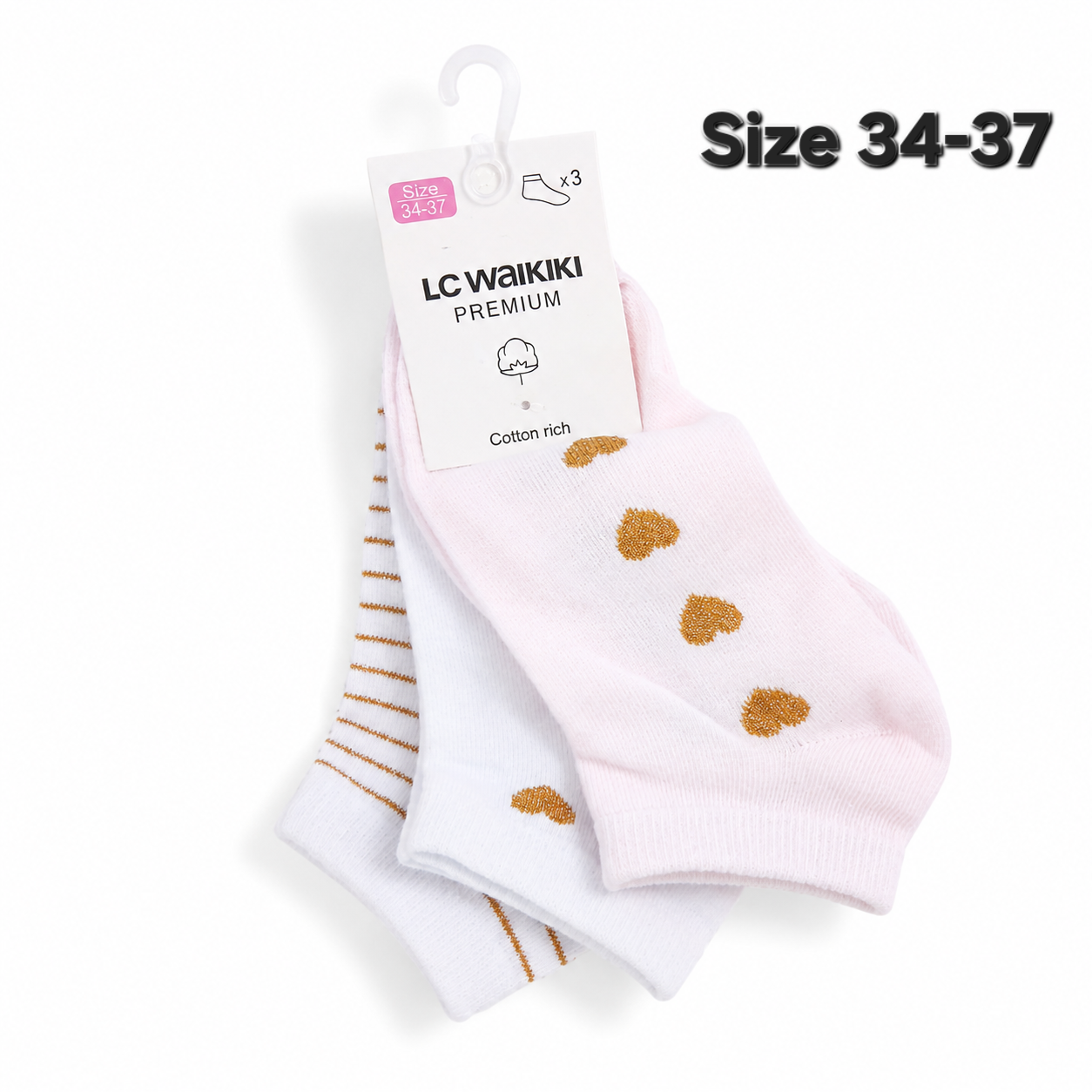 LC Waikiki Premium Cotton Rich Ankle Socks – 3 Pairs | size 26-37