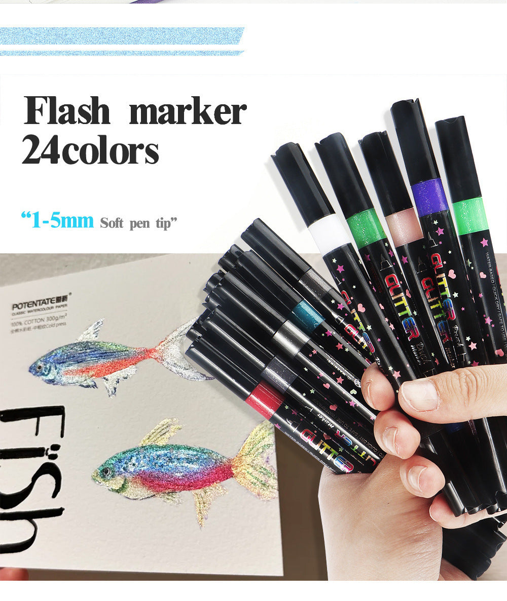 Glitter Brush Marker Set – 12pcs/24 Colors & 24pcs/48 Colors
