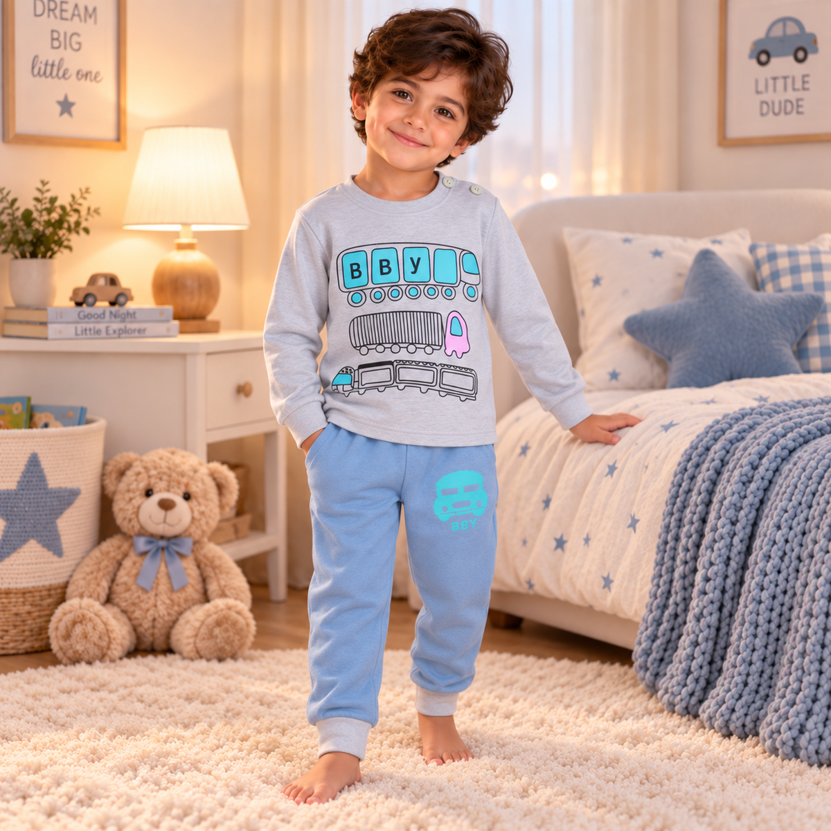 Boys’ 100% Cotton Bus Pajama Set | 1–6Y