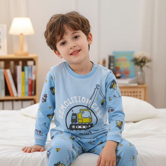 Cotton  100% Pijama For Kids Long Sleeve Digger Design