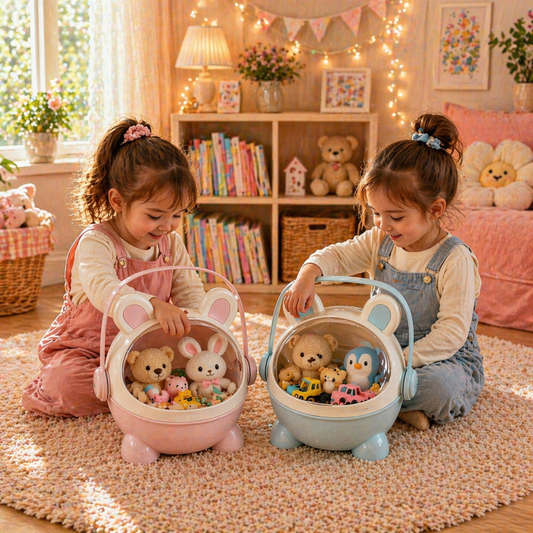 Cute Bear Ear Toy Storage Basket Set – Pink & Blue