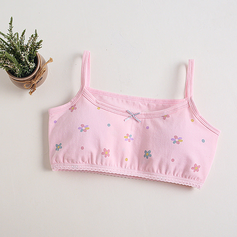 Girls Cotton Bras (4 pcs) – Thin Straps Pink Flower | Size 6–12Y