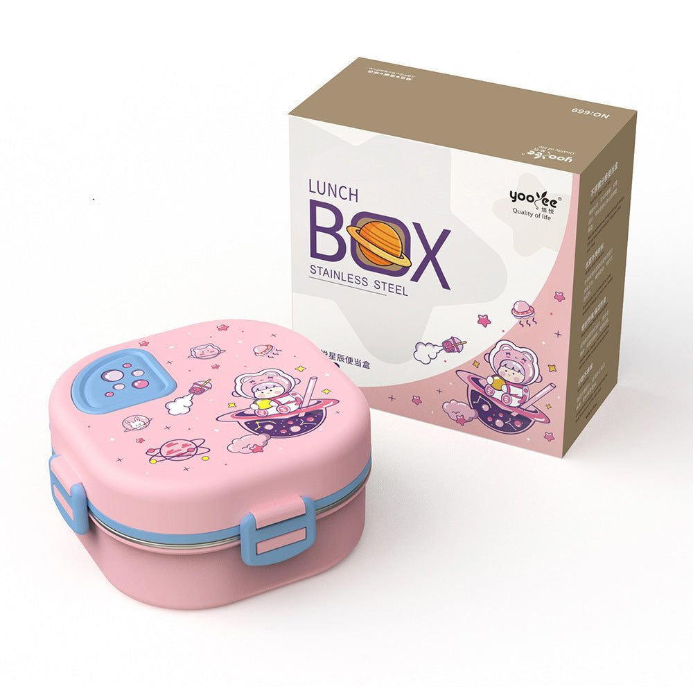 Lunch Box Bento Stainless Steel Space | +Spoon | 19×19×9cm