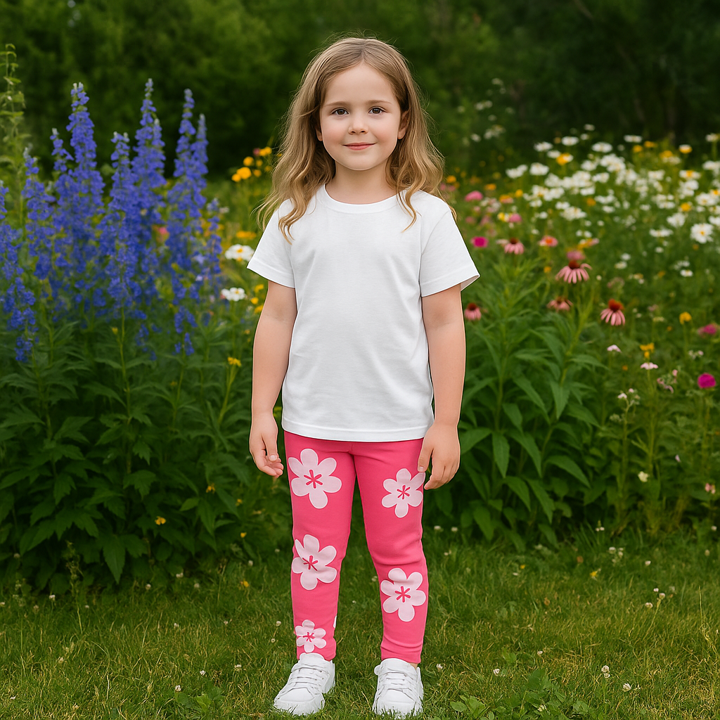 Pink Legging Flower Design Stretchy Pants Age 5-6y