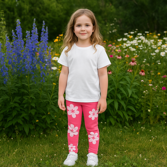 Pink Legging Flower Design Stretchy Pants Age 5-6y
