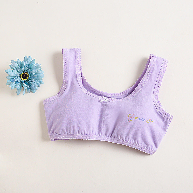 Girls Cotton Bras (4 pcs) – Wide Straps Purple Flower | Size 6–12Y