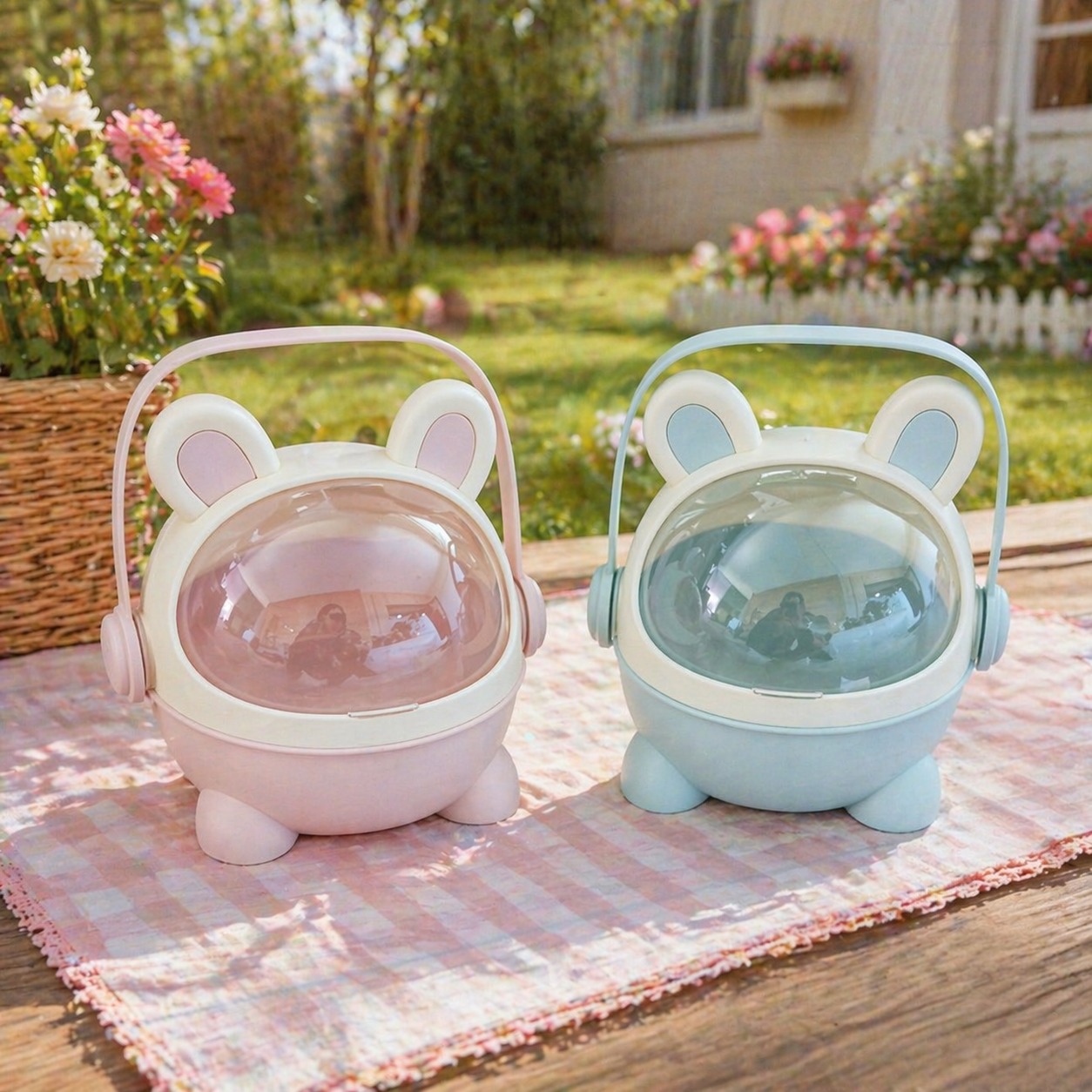Cute Bear Ear Toy Storage Basket Set – Pink & Blue